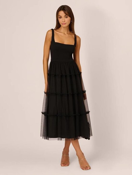 Adrianna by Adrianna Papell Dresses & Skirts - ADRIANNA Women's Square-Neck Midi Mesh Dress Size 6 In Black (Damaged)